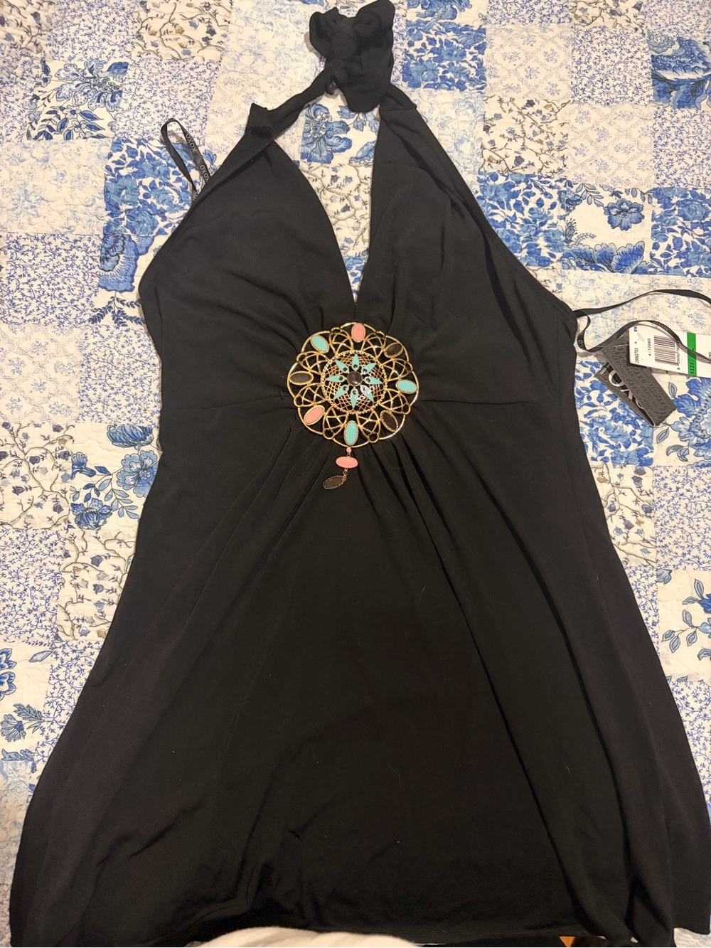XOXO Black Halter Top with Decorative Medallion